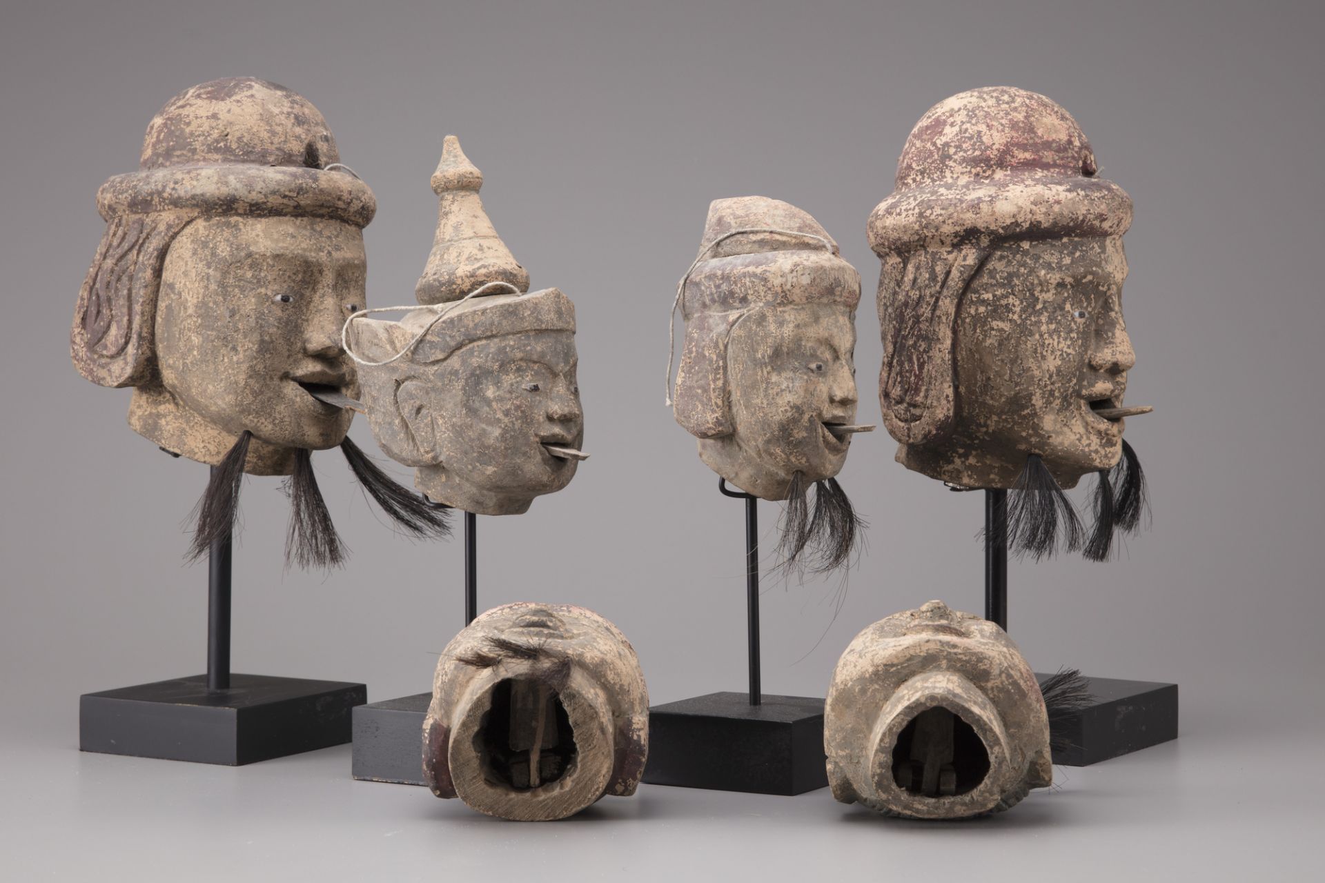 SIX BURMESE WOODEN PUPPETS HEADS, 20TH CENTURY - Image 2 of 2