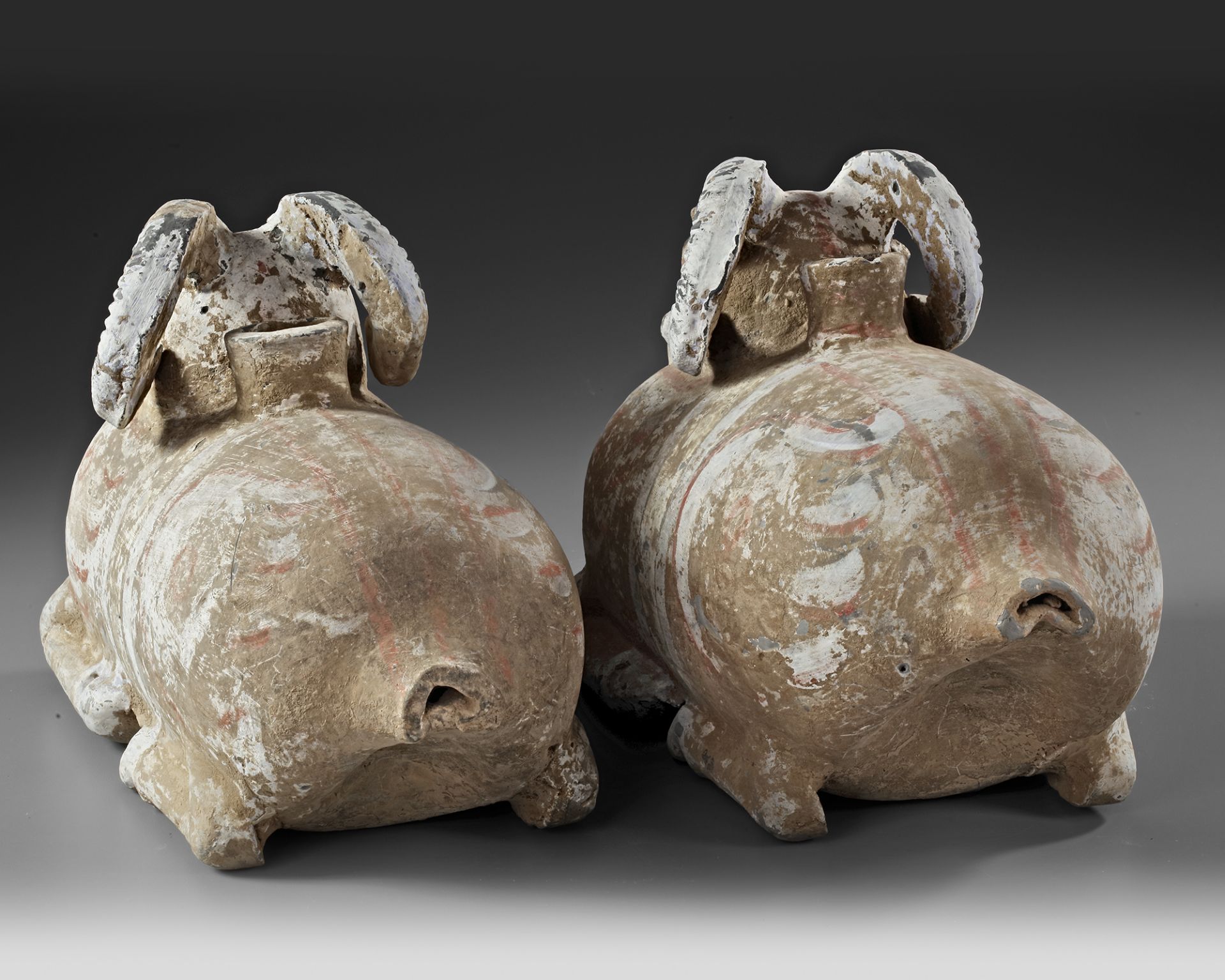 A PAIR OF TERRACOTTA VESSELS IN THE FORM OF A RAM, HAN DYNASTY (206 BC-220 AD) - Image 4 of 6