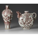 TWO CHINESE RED GLAZED VASES, 20TH CENTURY