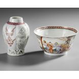 A CHINESE FAMILLE ROSE TEA CADDY AND BOWL, 18TH CENTURY