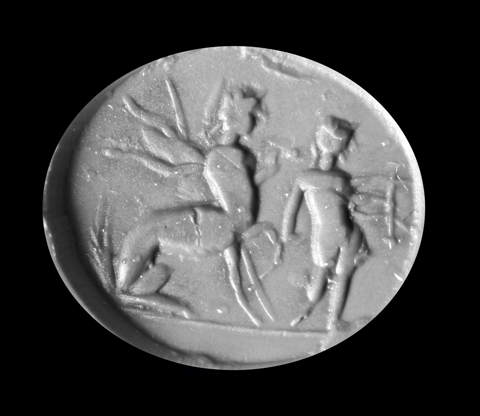 A ROMAN CARNELIAN INTAGLIO SHOWING CHIRON WITH ACHILLES, 1ST CENTURY AD - Image 2 of 2