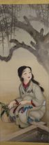 A JAPANESE SCROLL DEPICTING A YOUNG LADY, 19TH CENTURY