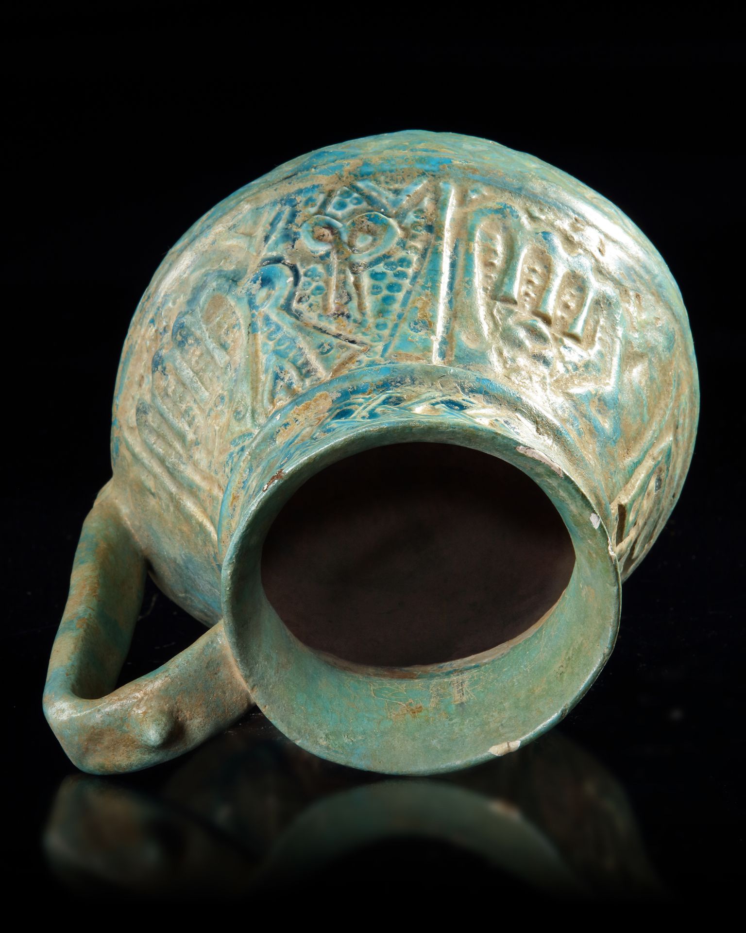 A TURQUOISE GLAZED POTTERY EWER, PROBABLY NISHAPUR, 12TH CENTURY - Image 7 of 8