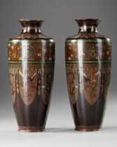 A PAIR OF JAPANESE CLOISONNE VASES, MEIJI PERIOD (1868-1912)