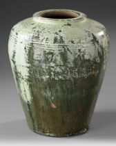 A GREEN GLAZED CHINESE VASE, HAN DYNASTY (206 BC-220 AD)