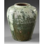 A GREEN GLAZED CHINESE VASE, HAN DYNASTY (206 BC-220 AD)
