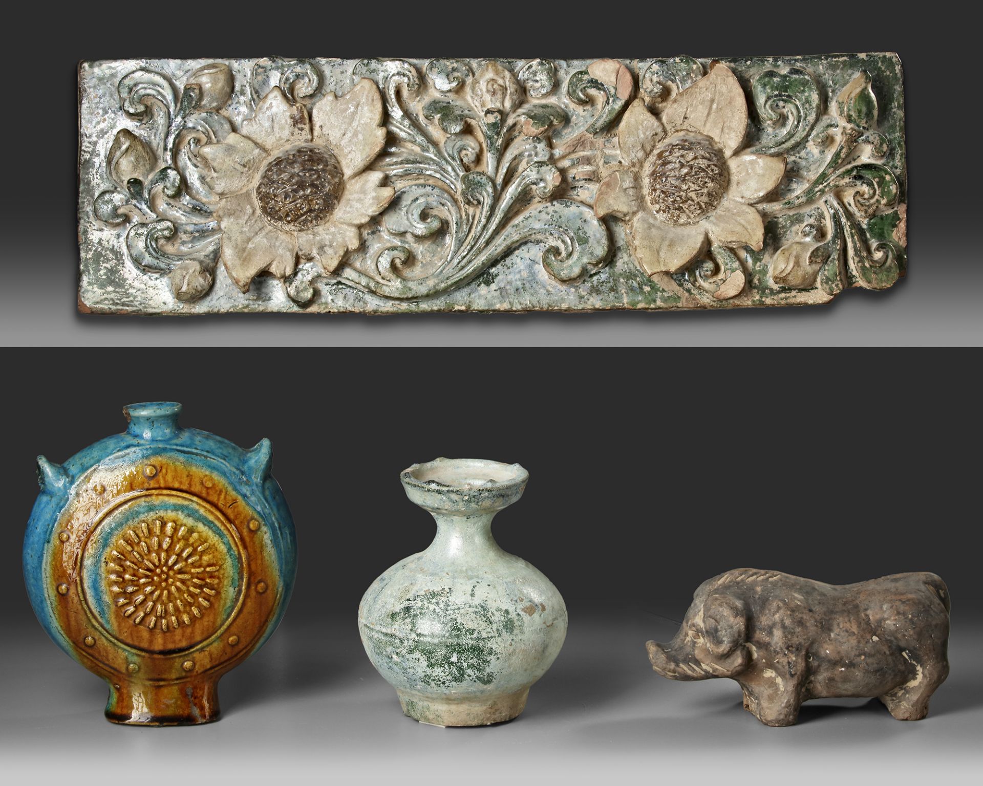 FOUR CHINESE WARES, HAN DYNASTY (202 BC-23 AD) AND LATER