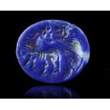 A LAPIS LAZULI INTAGLIO WITH A HORSE, SASSANIAN, 3RD-4TH CENTURY AD