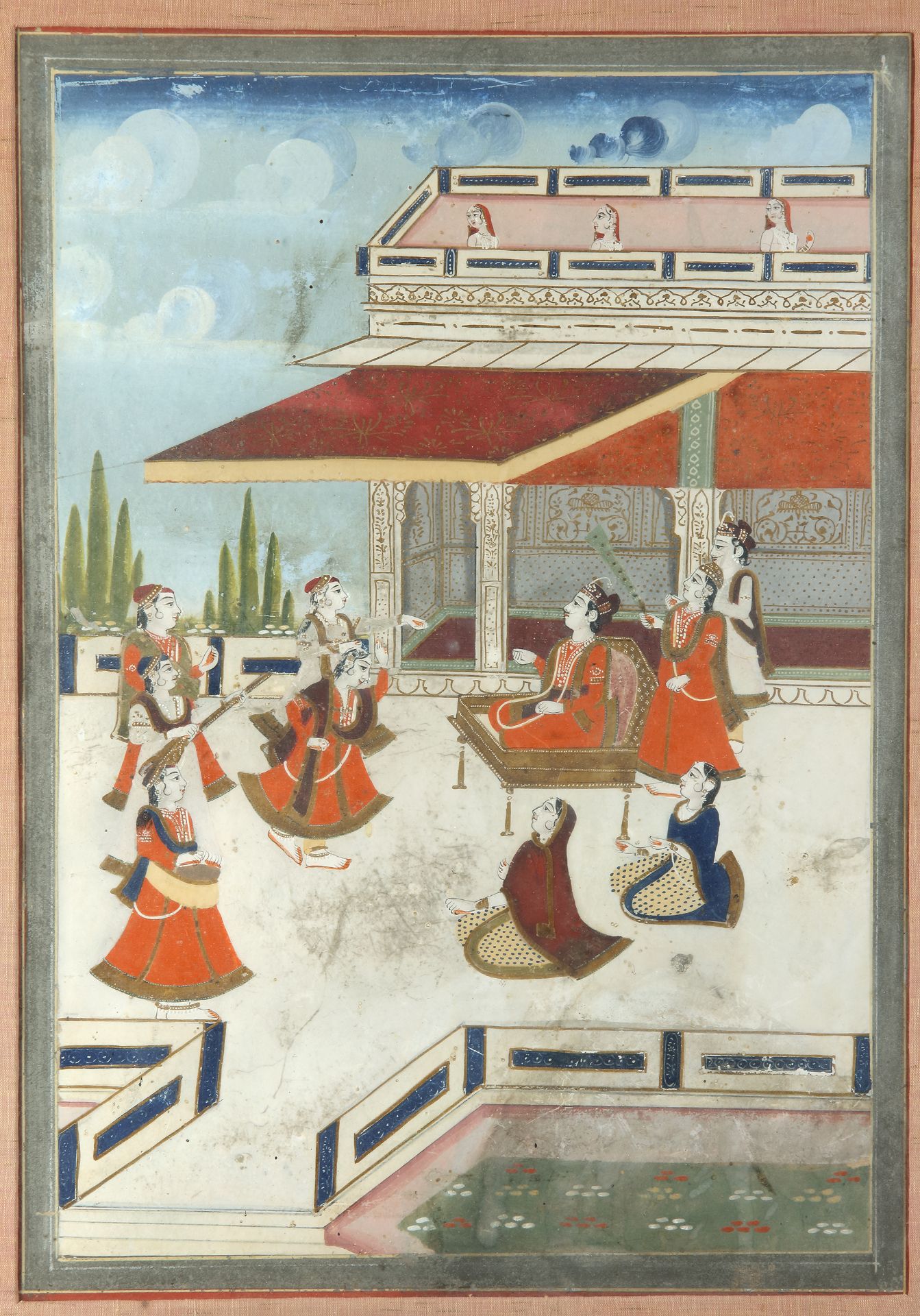 A PRINCE ENTERTAINED IN PALACE COURTYARD, JAIPUR, RAJASTHAN,19TH CENTURY