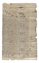 WAQFIYYAH SCROLL, A LARGE AND DETAILED LEGAL DOCUMENT, OTTOMAN JERUSALEM DATED 982 AH/1574 AD
