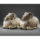 A PAIR OF TERRACOTTA VESSELS IN THE FORM OF A RAM, HAN DYNASTY (206 BC-220 AD)
