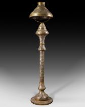 A LARGE ISLAMIC SILVER AND COPPER INLAID LAMP, 19TH CENTURY