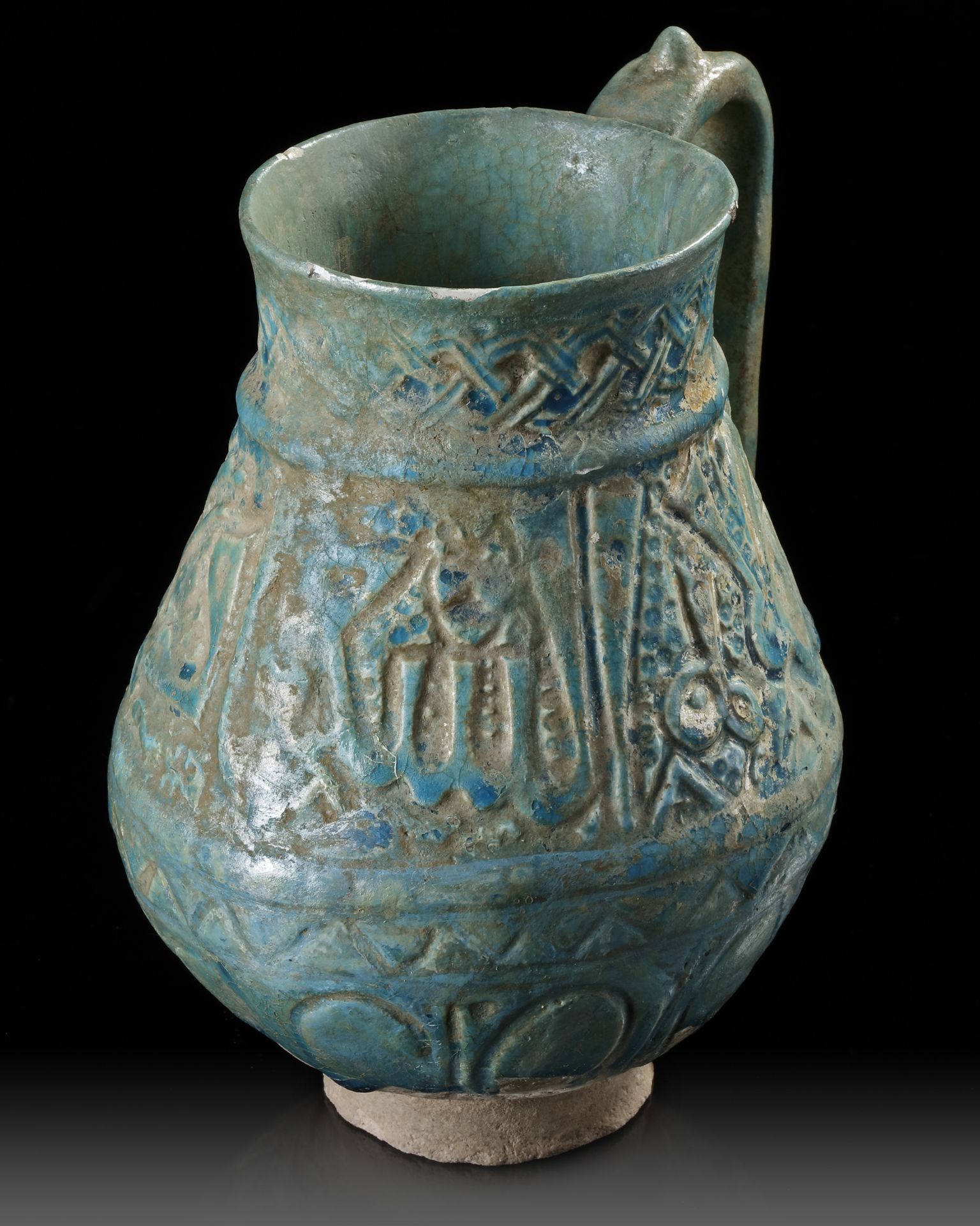 A TURQUOISE GLAZED POTTERY EWER, PROBABLY NISHAPUR, 12TH CENTURY - Image 3 of 8