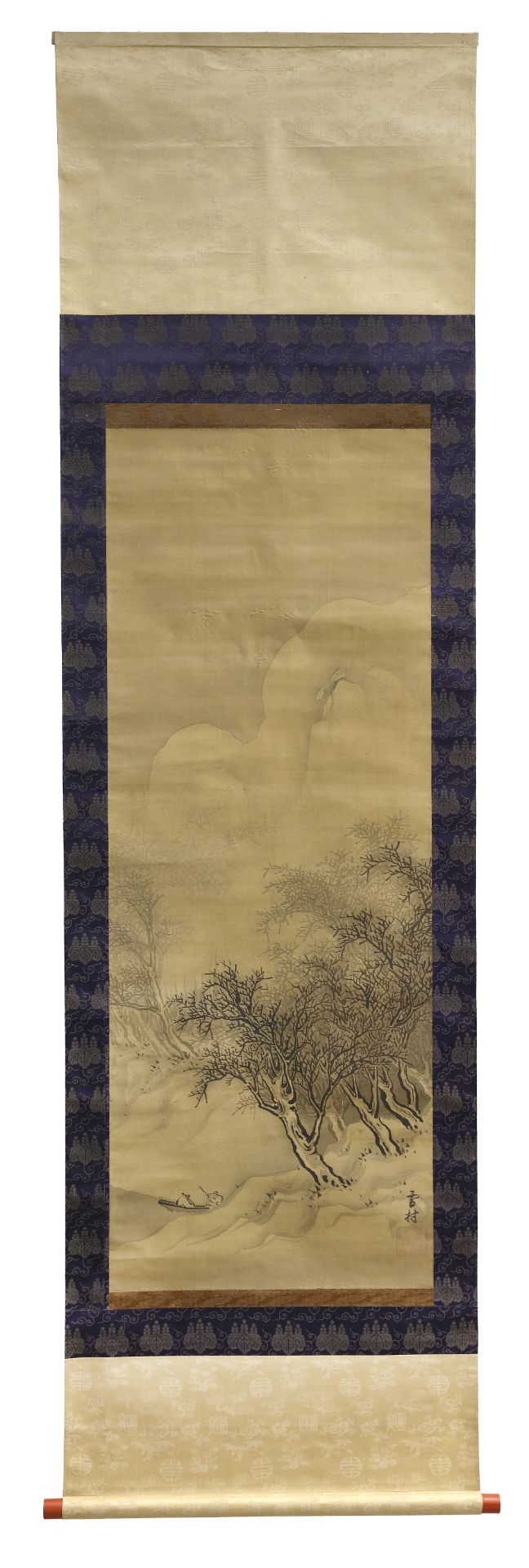 A JAPANESE HANDSCROLL DEPICTING A LANDSCAPE AND A BOAT