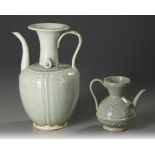 TWO CHINESE CELADON EWERS, SONG DYNASTY (960-1279 AD)/ MING DYNASTY (1368-1644)