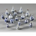 A COLLECTION OF 17 BLUE AND WHITE MINIATURE VASES, KANGXI (1661-1722)- QIANLONG PERIOD (1735-1796)