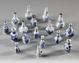 A COLLECTION OF 17 BLUE AND WHITE MINIATURE VASES, KANGXI (1661-1722)- QIANLONG PERIOD (1735-1796)