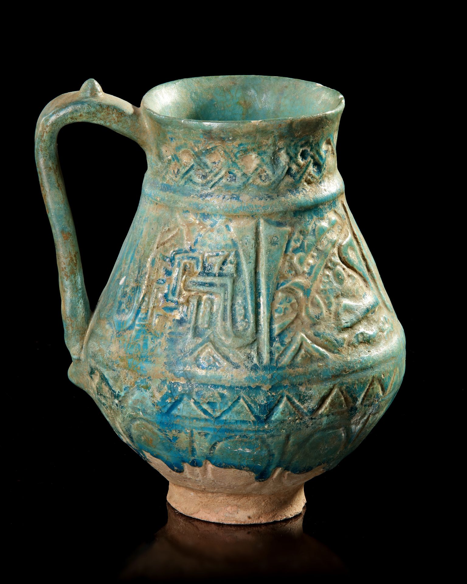 A TURQUOISE GLAZED POTTERY EWER, PROBABLY NISHAPUR, 12TH CENTURY - Image 6 of 8