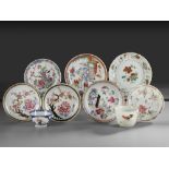 A COLLECTION OF TWO CHINESE FAMILLE ROSE CUPS AND SEVEN SAUCERS, 18TH CENTURY