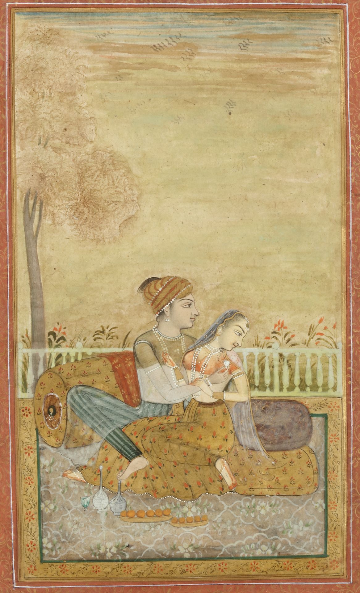 A COUPLE EMBRACING ON A TERRACE, NORTH INDIA, CIRCA 19TH CENTURY