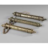 THREE BRASS SCROLL HOLDERS, INDIA, EARLY 20TH CENTURY