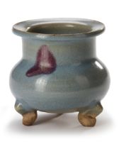 A CHINESE PURPLE-SPLASHED JUNYAO TRIPOD CENSER, SONG DYNASTY (960-1279)