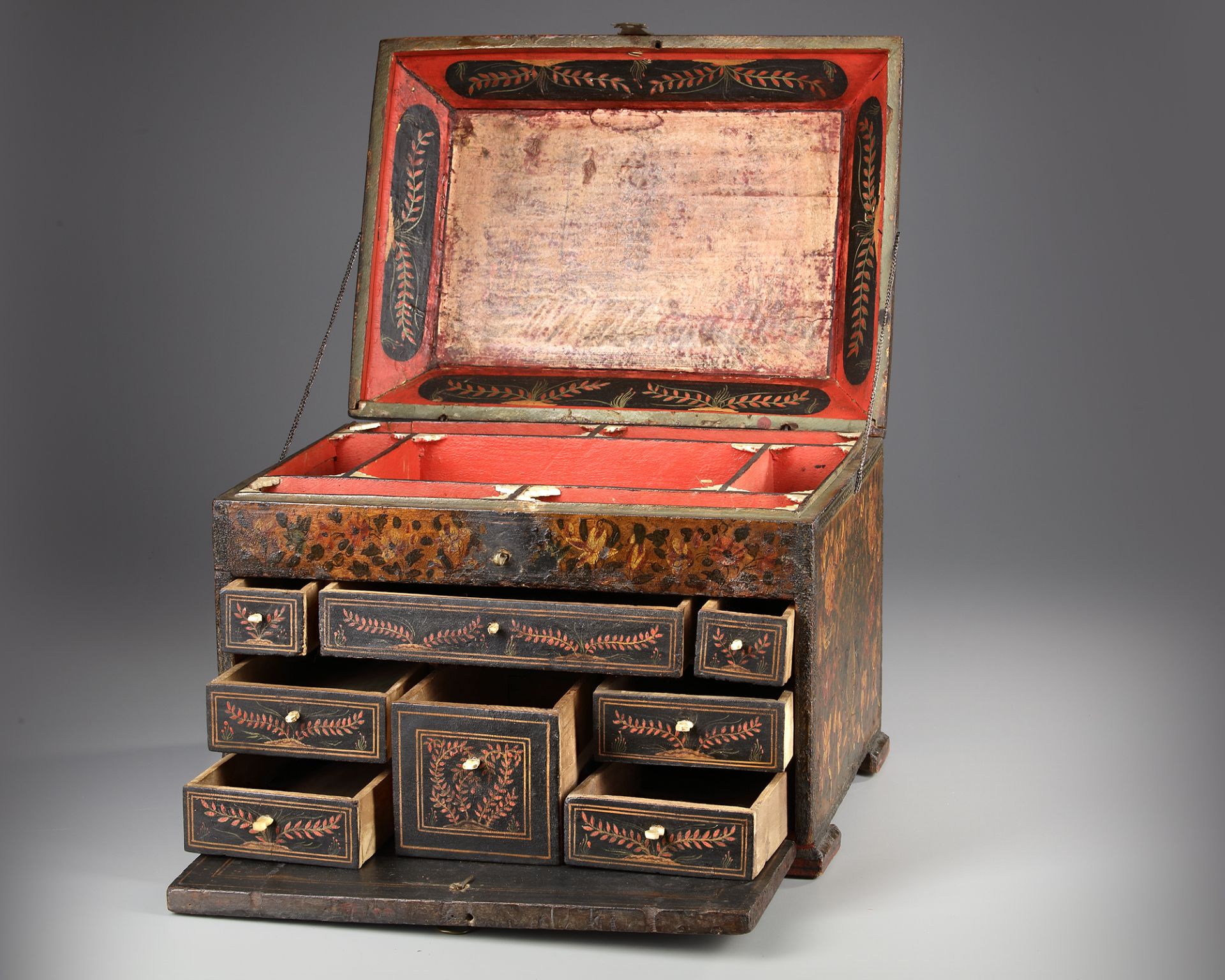 A PERSIAN WOODEN CHEST WITH DRAWERS - Image 4 of 5