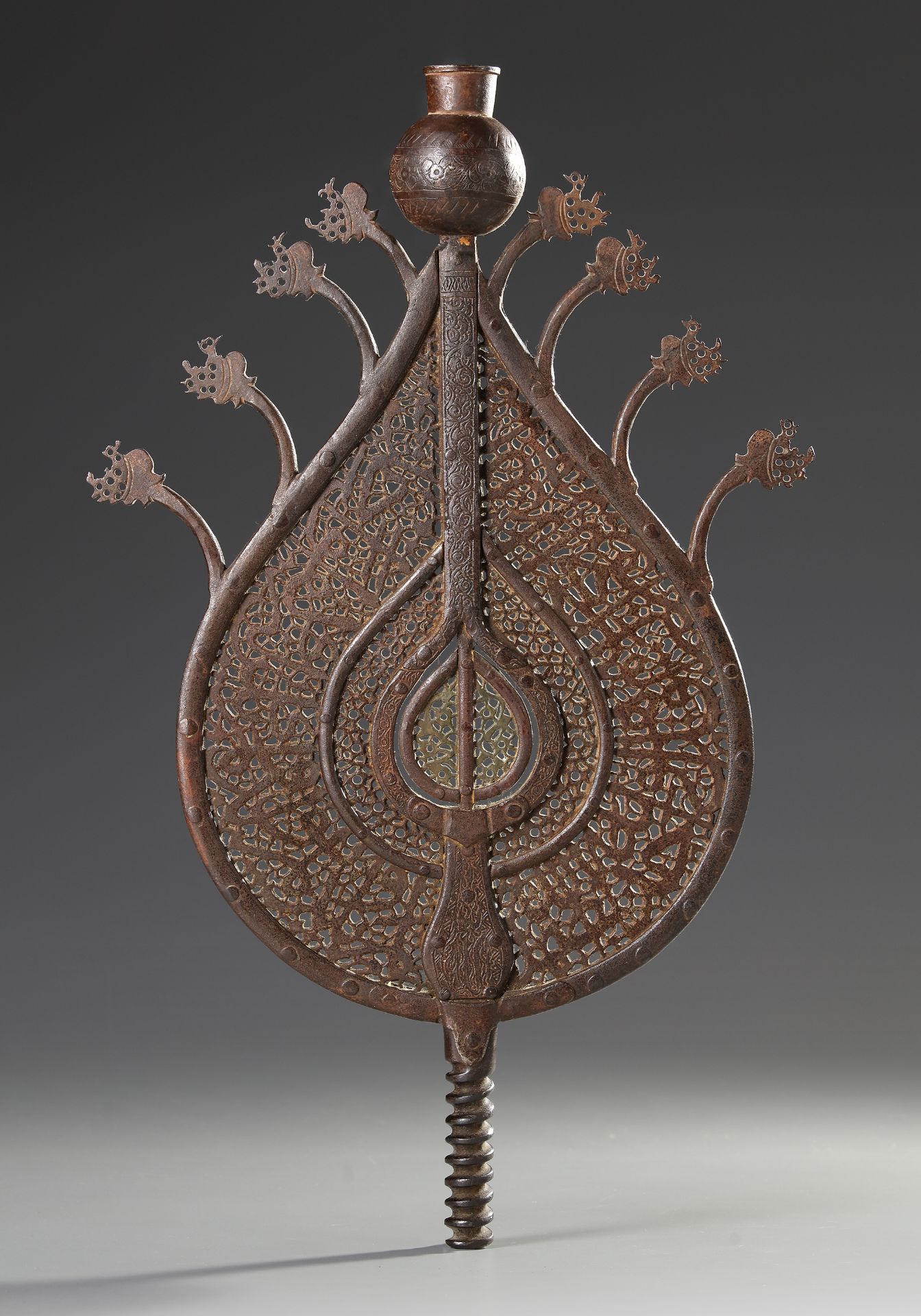 AN EARLY SAFAVID PIERCED BRONZE PROCESSIONAL STANDARD (ALAM), PERSIA, DATED 924 AH/1518 AD - Image 2 of 2