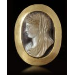 A LARGE ROMAN CAMEO OF A VEILED WOMAN IN A GOLD MOUNT, 1ST CENTURY AD