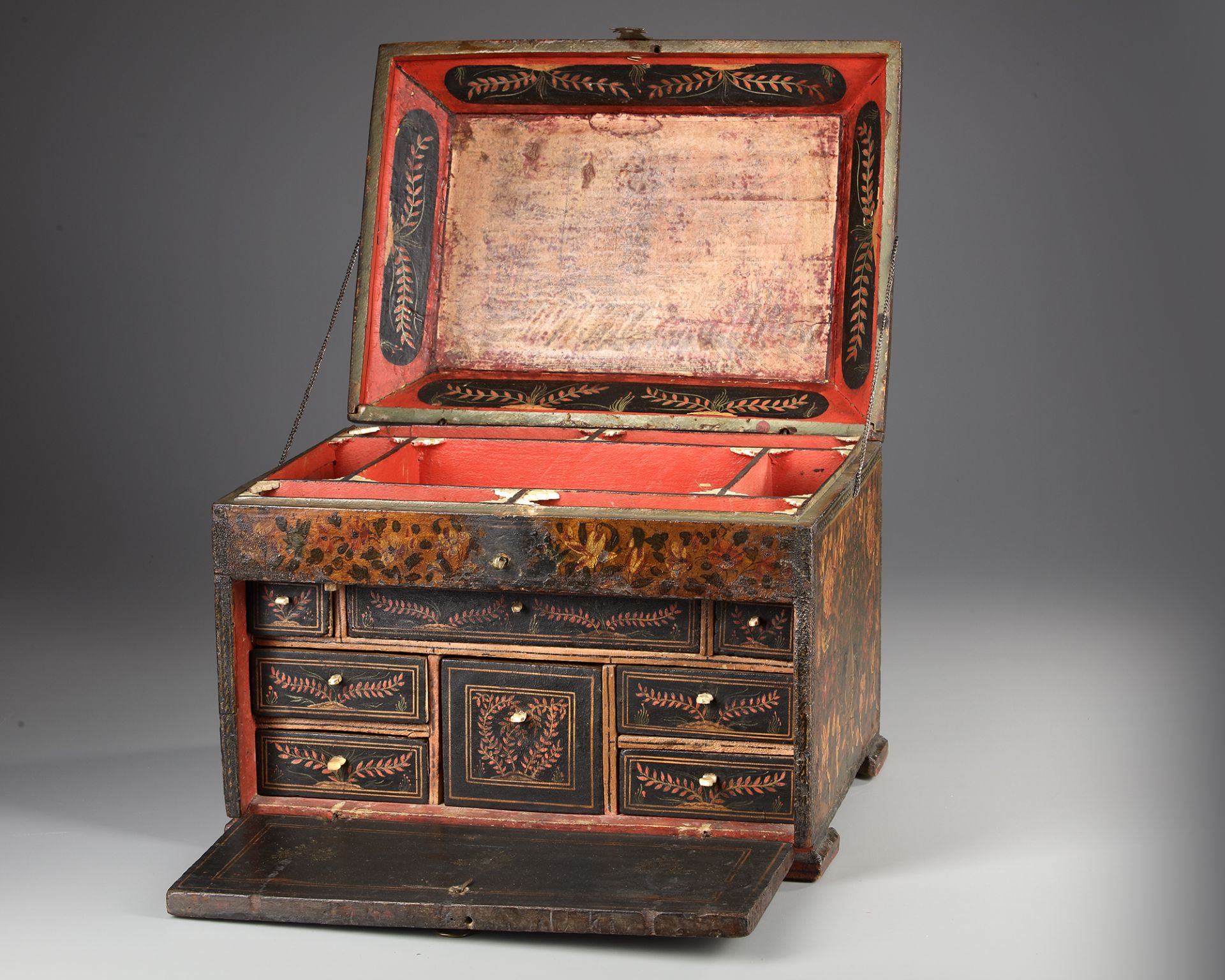 A PERSIAN WOODEN CHEST WITH DRAWERS - Image 3 of 5