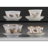 FOUR GILT CHINESE CUPS AND FOUR SAUCERS, 18TH CENTURY