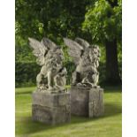 A PAIR OF SCULPTED LIMESTONE MODELS OF WINGED LIONS, SECOND HALF 20TH CENTURY