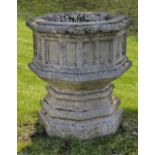 A CARVED LIMESTONE OCTAGONAL PLANTER, LATE 19TH CENTURY