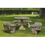 A SUITE OF CARVED LIMESTONE GARDEN FURNITURE, SECOND HALF 20TH CENTURY