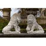 A PAIR OF COMPOSITION STONE MODELS OF LIONS IN THE 17TH CENTURY STYLE, LATE 19TH CENTURY