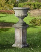 A CARVED LIMESTONE GARDEN URN, 20TH CENTURY