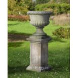 A CARVED LIMESTONE GARDEN URN, 20TH CENTURY