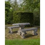 A SUITE OF CARVED LIMESTONE GARDEN FURNITURE, SECOND HALF 20TH CENTURY