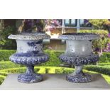 A PAIR OF FRENCH BLUE ENAMELLED CAST IRON PLANTERS LATE 19TH CENTURY BY FONDERIE CORNEAU ALFRED, CHA