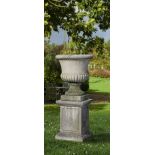 A CARVED LIMESTONE GARDEN URN, 20TH CENTURY