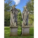 A PAIR OF SCULPTED LIMESTONE LIFESIZE FIGURES OF MINERVA AND JUNO, LATE 20TH CENTURY