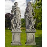 A PAIR OF SCULPTED LIMESTONE GARDEN FIGURES OF APOLLO AND DIANA, SECOND HALF 20TH CENTURY