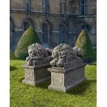 A PAIR OF SCULPTED LIMESTONE MODELS OF RECUMBENT LIONS, SECOND HALF 20TH CENTURY, AFTER ANTONIO CAN