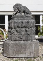 AFTER ANTOINE-LOUIS BARYE (1795-1875), LION AU SERPENT, A SCULPTED BLUESTONE MODEL OF A LION AND SER