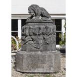 AFTER ANTOINE-LOUIS BARYE (1795-1875), LION AU SERPENT, A SCULPTED BLUESTONE MODEL OF A LION AND SER