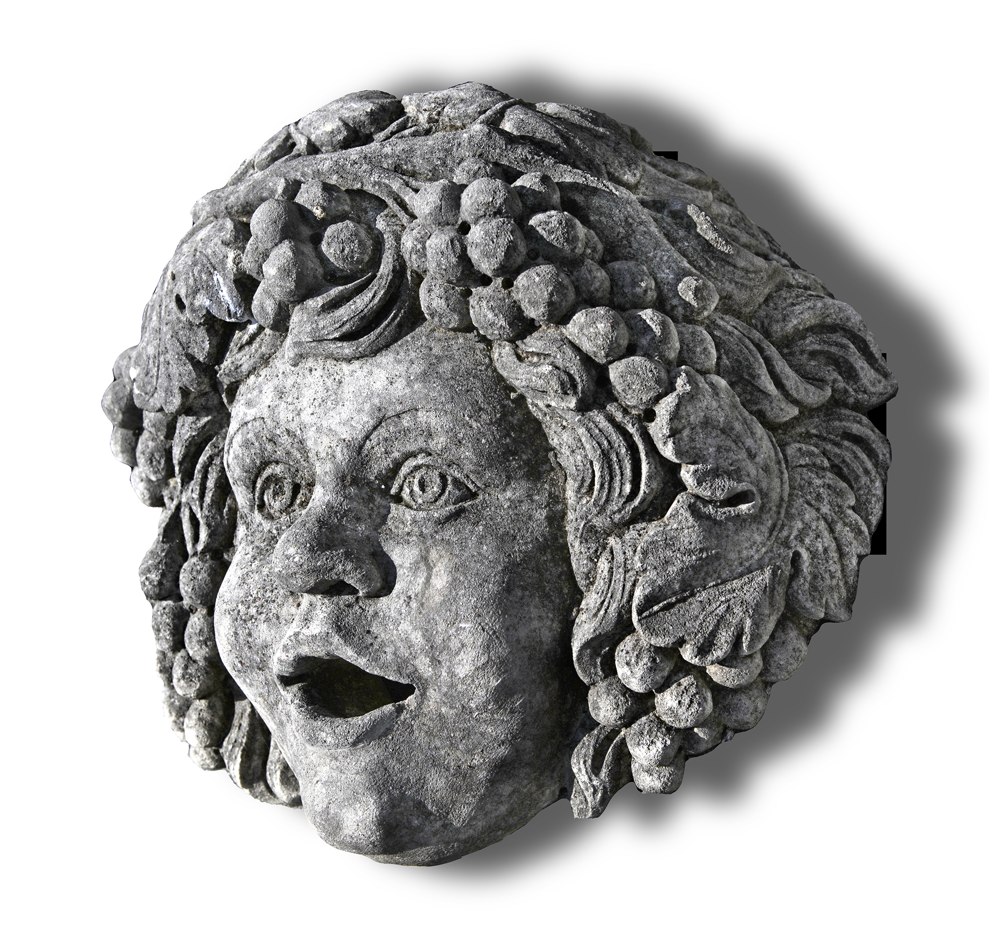 A CARVED LIMESTONE WALL FOUNTAIN MASK, SECOND HALF 20TH CENTURY