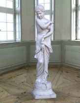 A MODERN SCULPTED CARRARA MARBLE MODEL OF A MAIDEN