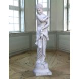 A MODERN SCULPTED CARRARA MARBLE MODEL OF A MAIDEN