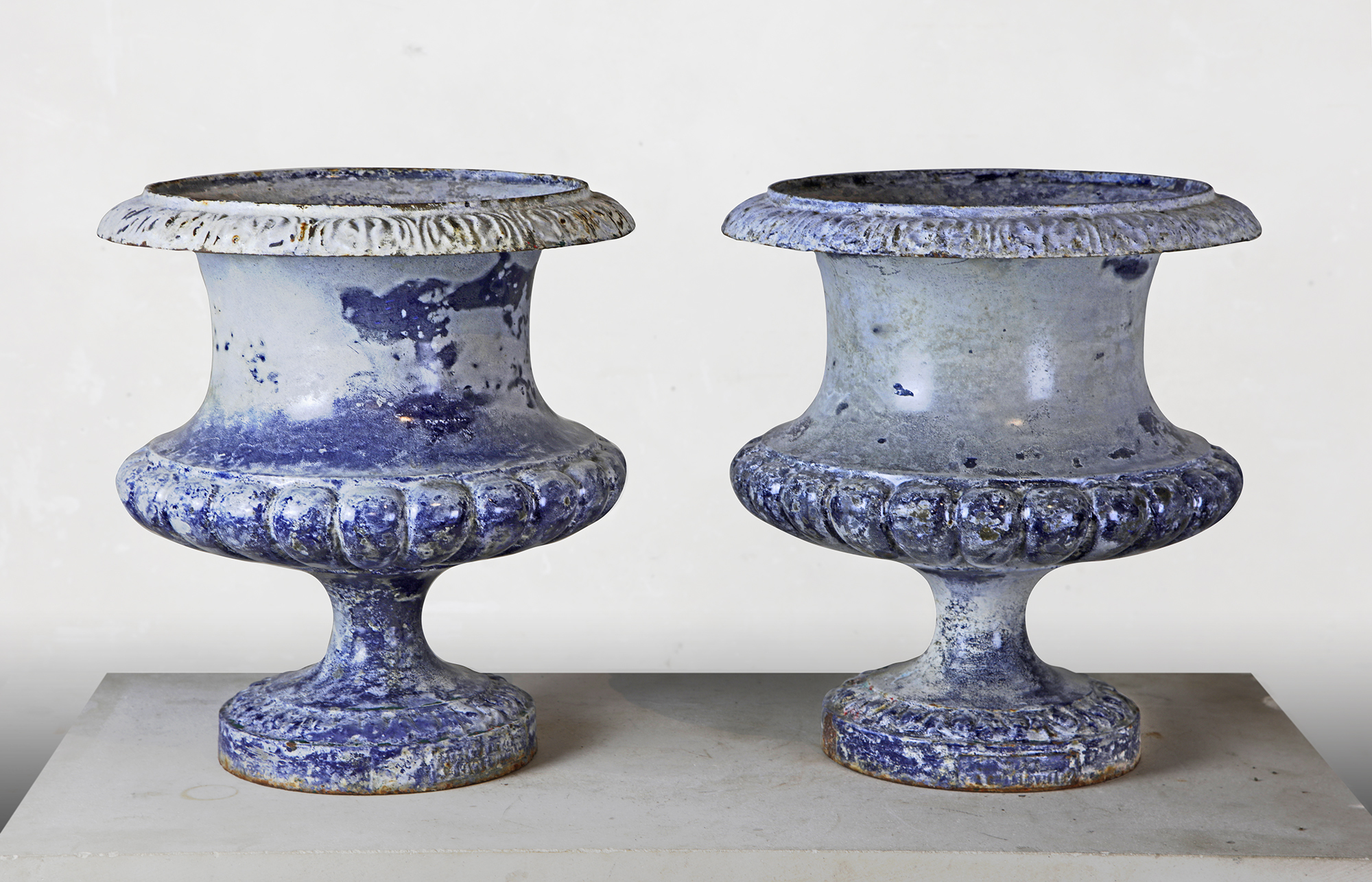 A PAIR OF FRENCH BLUE ENAMELLED CAST IRON PLANTERS LATE 19TH CENTURY BY FONDERIE CORNEAU ALFRED, CHA - Image 2 of 2