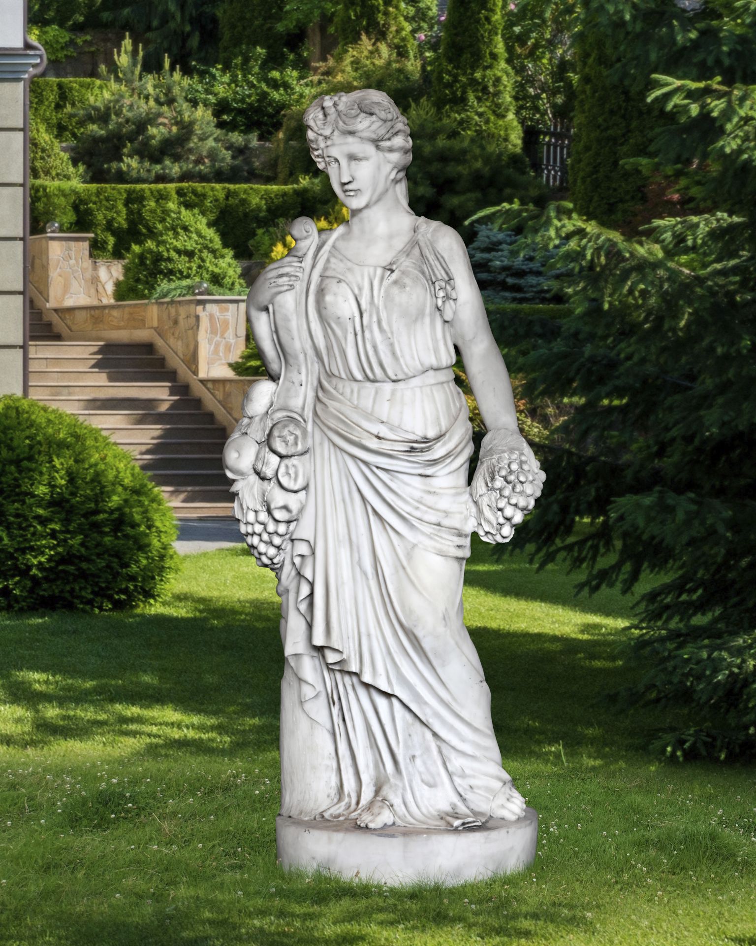 A WHITE MARBLE SCULPTED FIGURE OF ABUNDANTIA ALSO CALLED COPIA, 19TH CENTURY